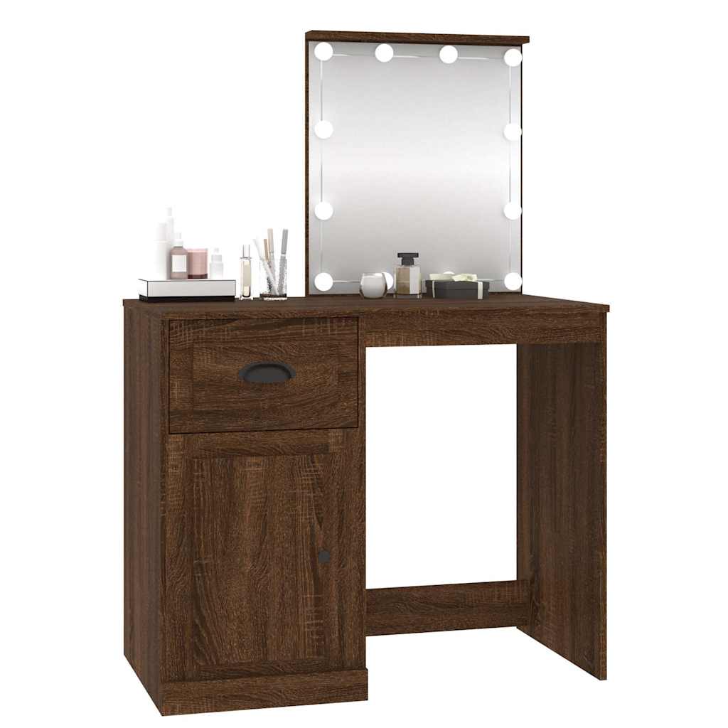 vidaXL Toaletka z LED, brązowy dąb, 90x50x132,5 cm