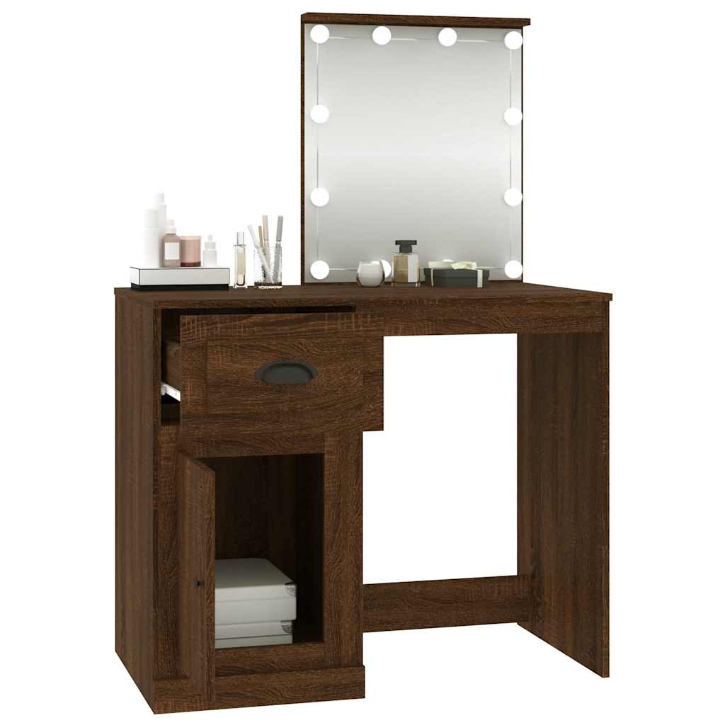 vidaXL Toaletka z LED, brązowy dąb, 90x50x132,5 cm