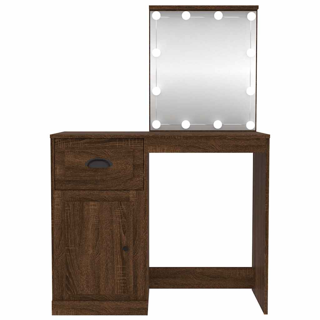 vidaXL Toaletka z LED, brązowy dąb, 90x50x132,5 cm