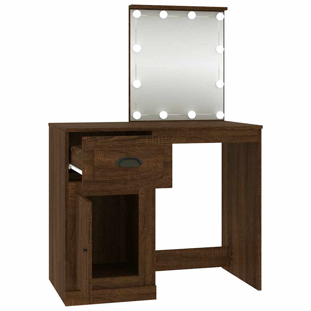 vidaXL Toaletka z LED, brązowy dąb, 90x50x132,5 cm