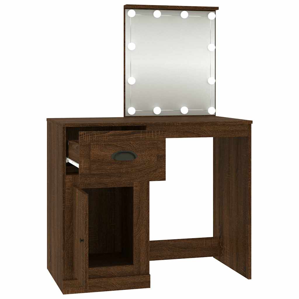 vidaXL Toaletka z LED, brązowy dąb, 90x50x132,5 cm