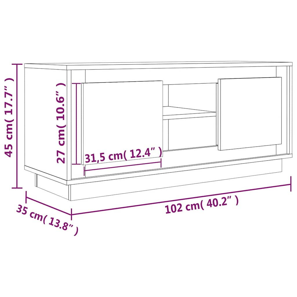 vidaXL Szafka pod TV, biała, 102x35x45 cm, materiał drewnopochodny