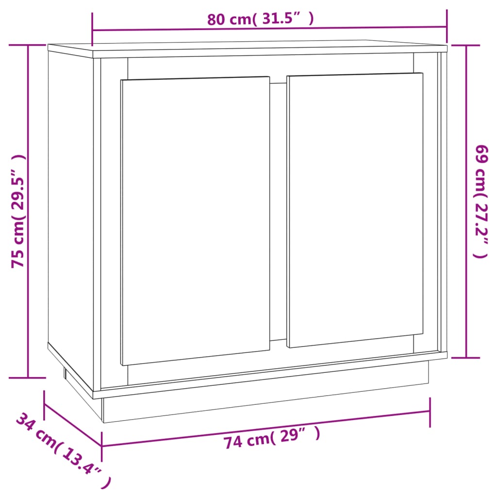 vidaXL Szafka, biała, 80x34x75 cm, materiał drewnopochodny