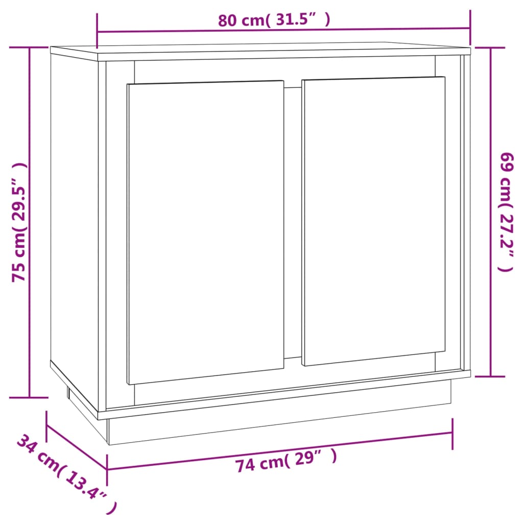 vidaXL Szafka, przydymiony dąb, 80x34x75 cm, materiał drewnopochodny