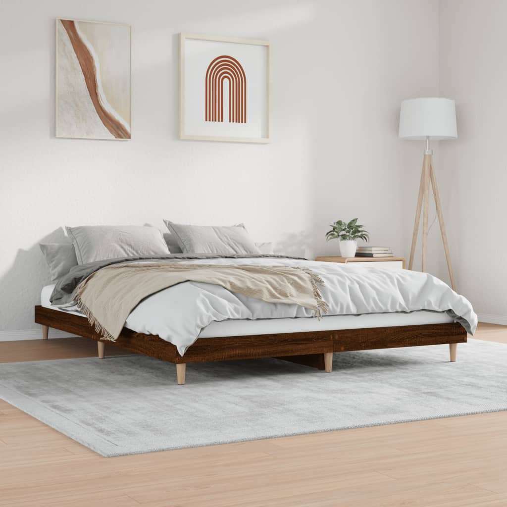 vidaXL Rama łóżka bez materaca Brązowy dąb 200x200 cm Drewno klejone