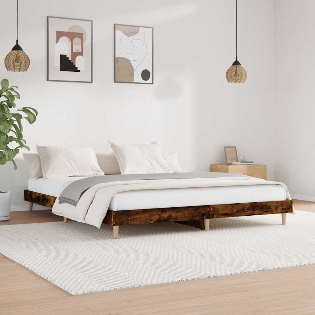 vidaXL Łóżko bez materaca, przydymiony dąb, 120x200 cm