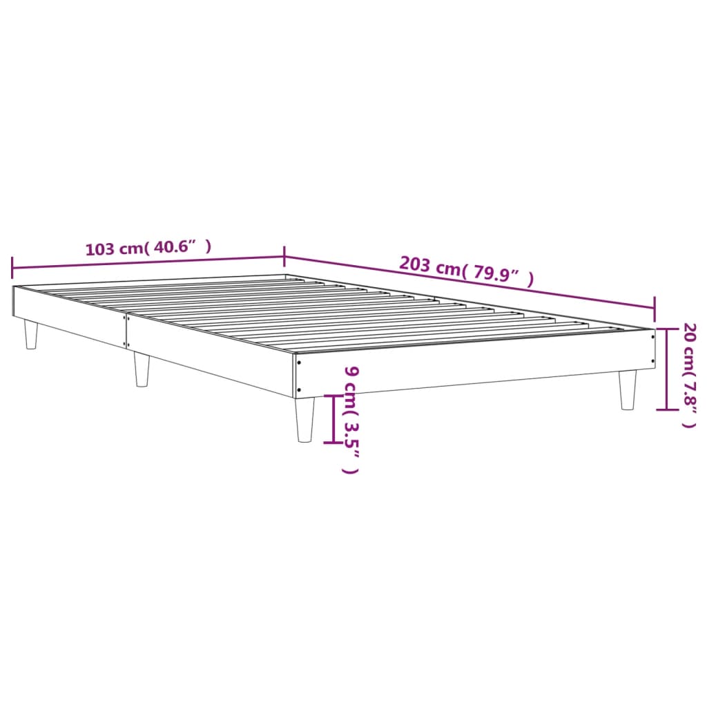 vidaXL Łóżko bez materaca, przydymiony dąb, 100x200 cm