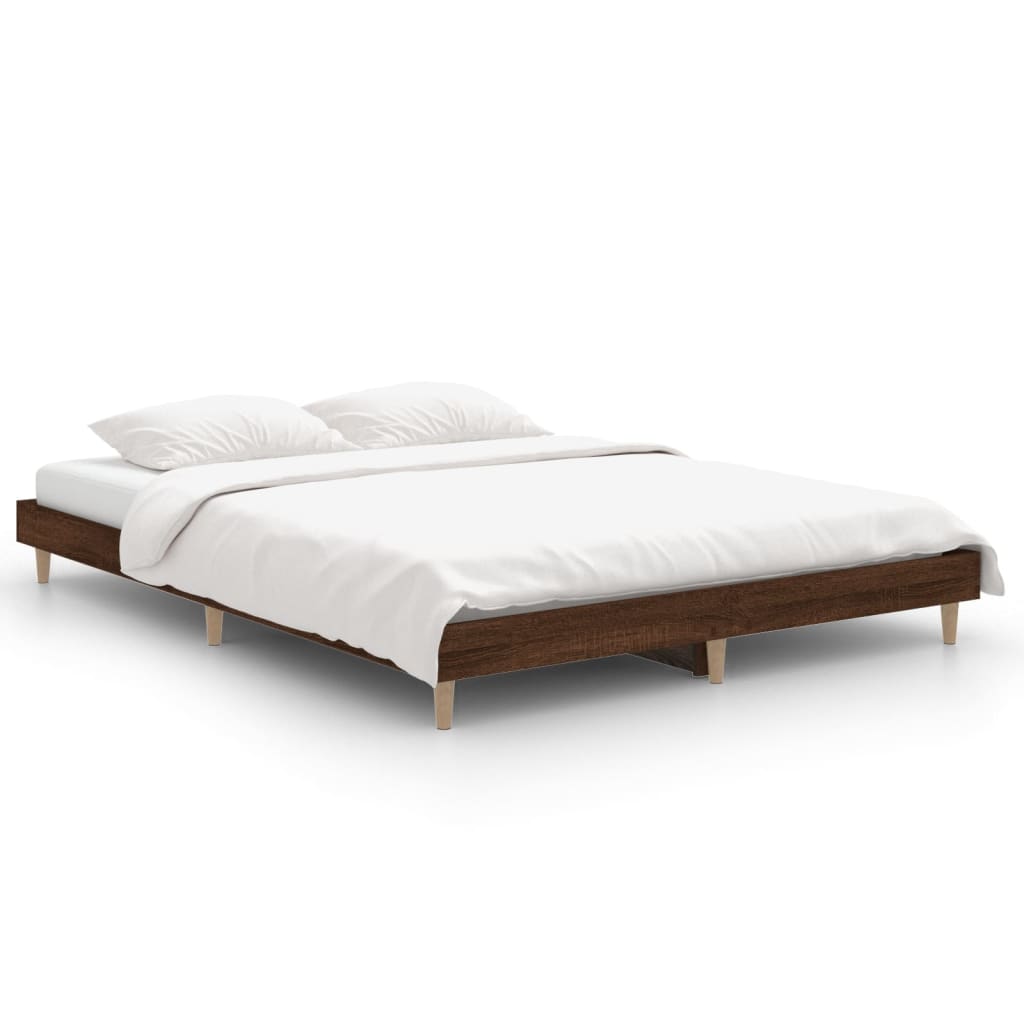 vidaXL Rama łóżka, brązowy dąb, 135x190 cm, materiał drewnopochodny
