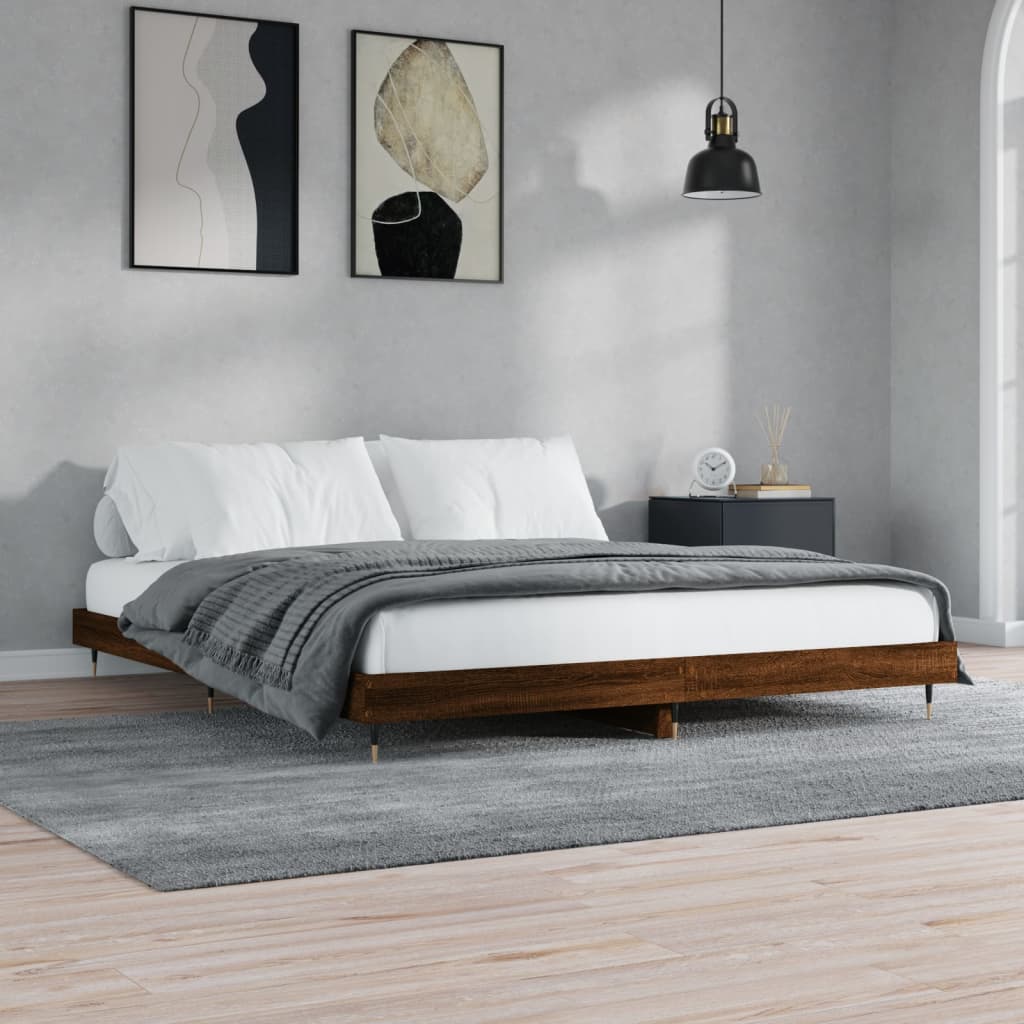 vidaXL Rama łóżka bez materaca Brązowy dąb 200x200 cm Drewno klejone