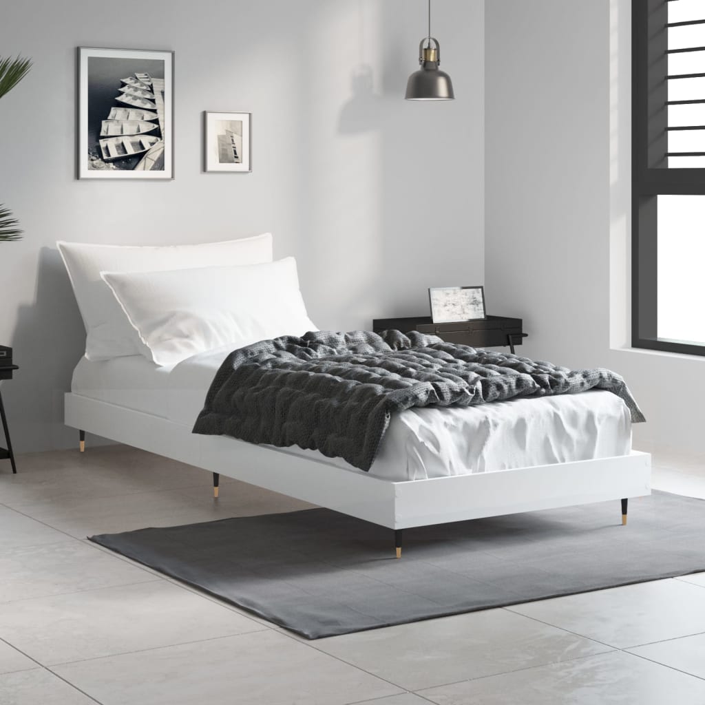 vidaXL Rama łóżka, biała, 75x190 cm, materiał drewnopochodny