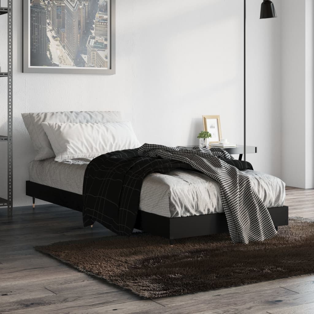 vidaXL Rama łóżka, czarna, 75x190 cm, materiał drewnopochodny
