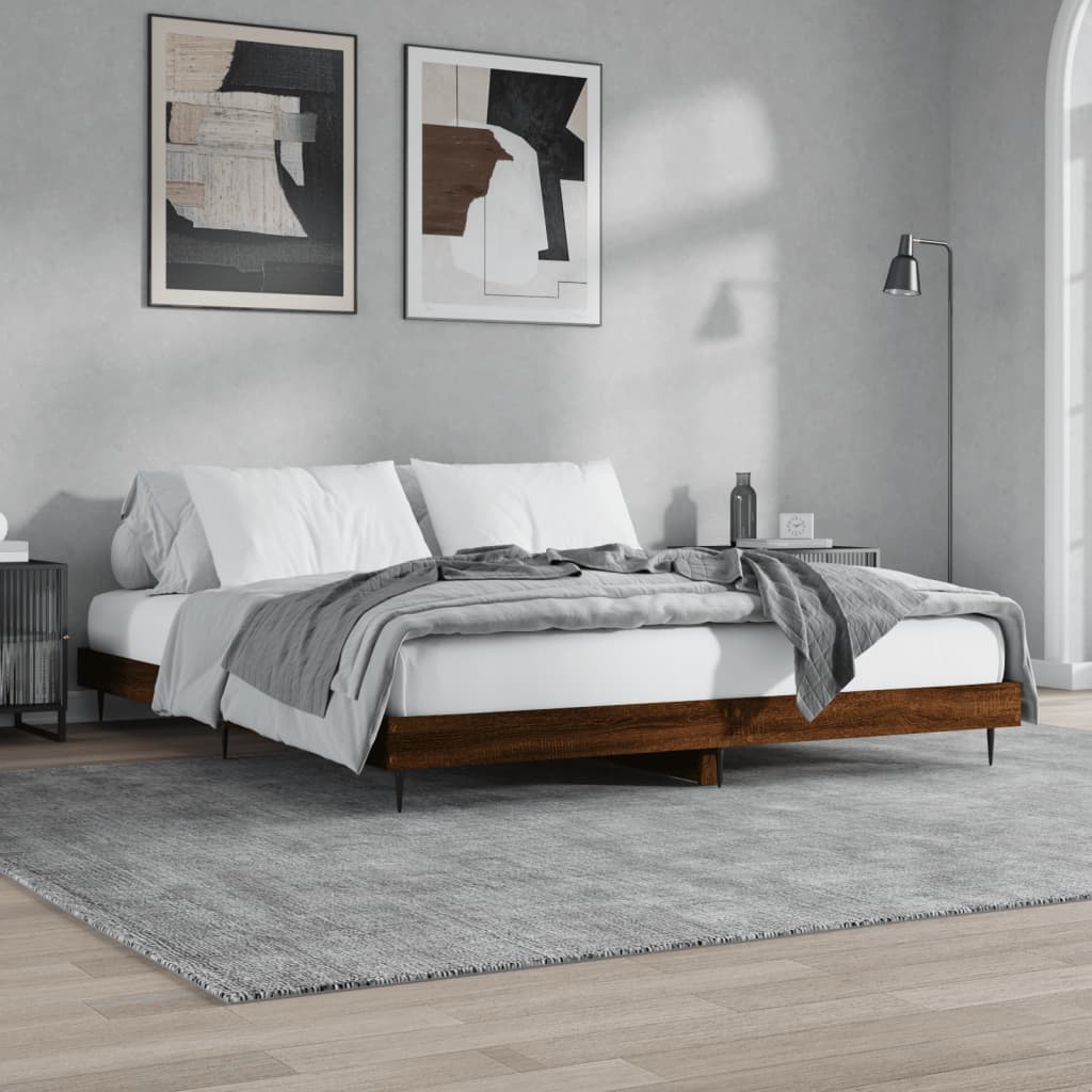 vidaXL Rama łóżka bez materaca Brązowy dąb 200x200 cm Drewno klejone