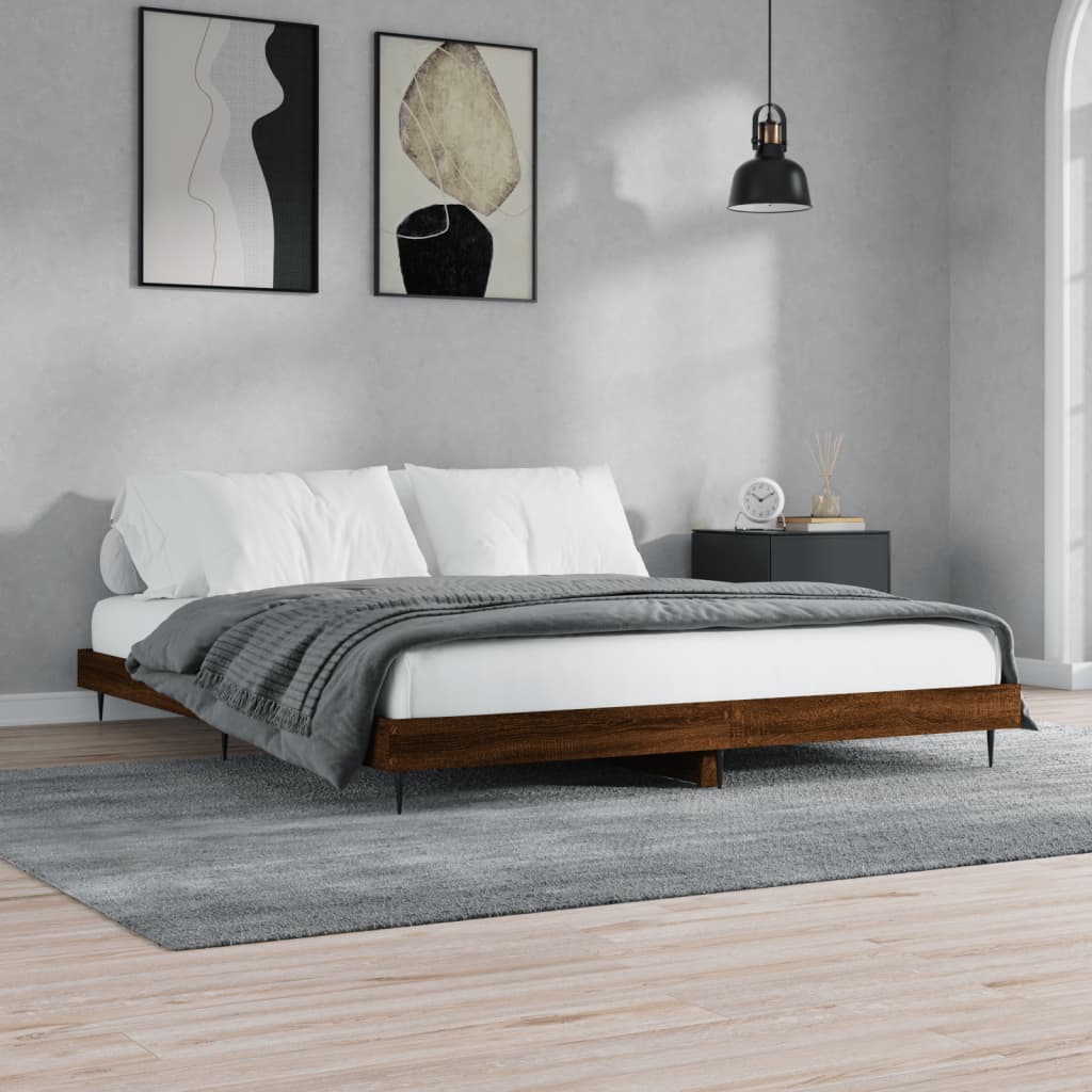vidaXL Rama łóżka bez materaca Brązowy dąb 200x200 cm Drewno klejone