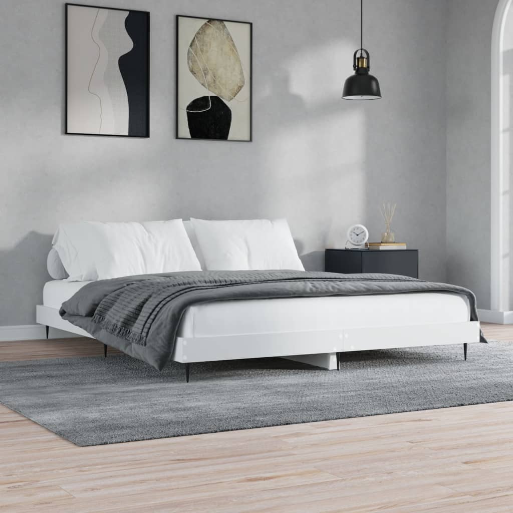 vidaXL Rama łóżka, biała, 150x200 cm, materiał drewnopochodny