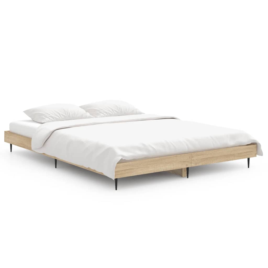 vidaXL Rama łóżka, dąb sonoma, 135x190 cm, materiał drewnopochodny
