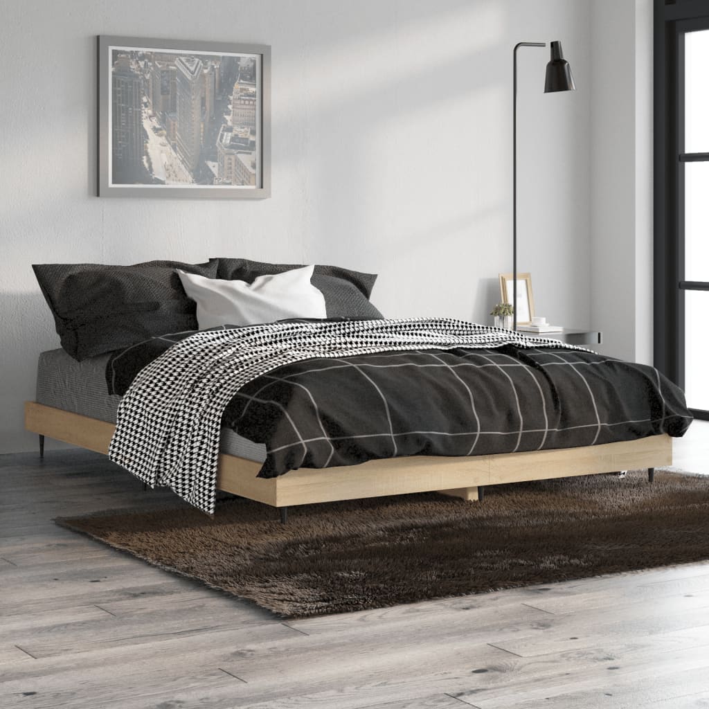 vidaXL Rama łóżka, dąb sonoma, 135x190 cm, materiał drewnopochodny
