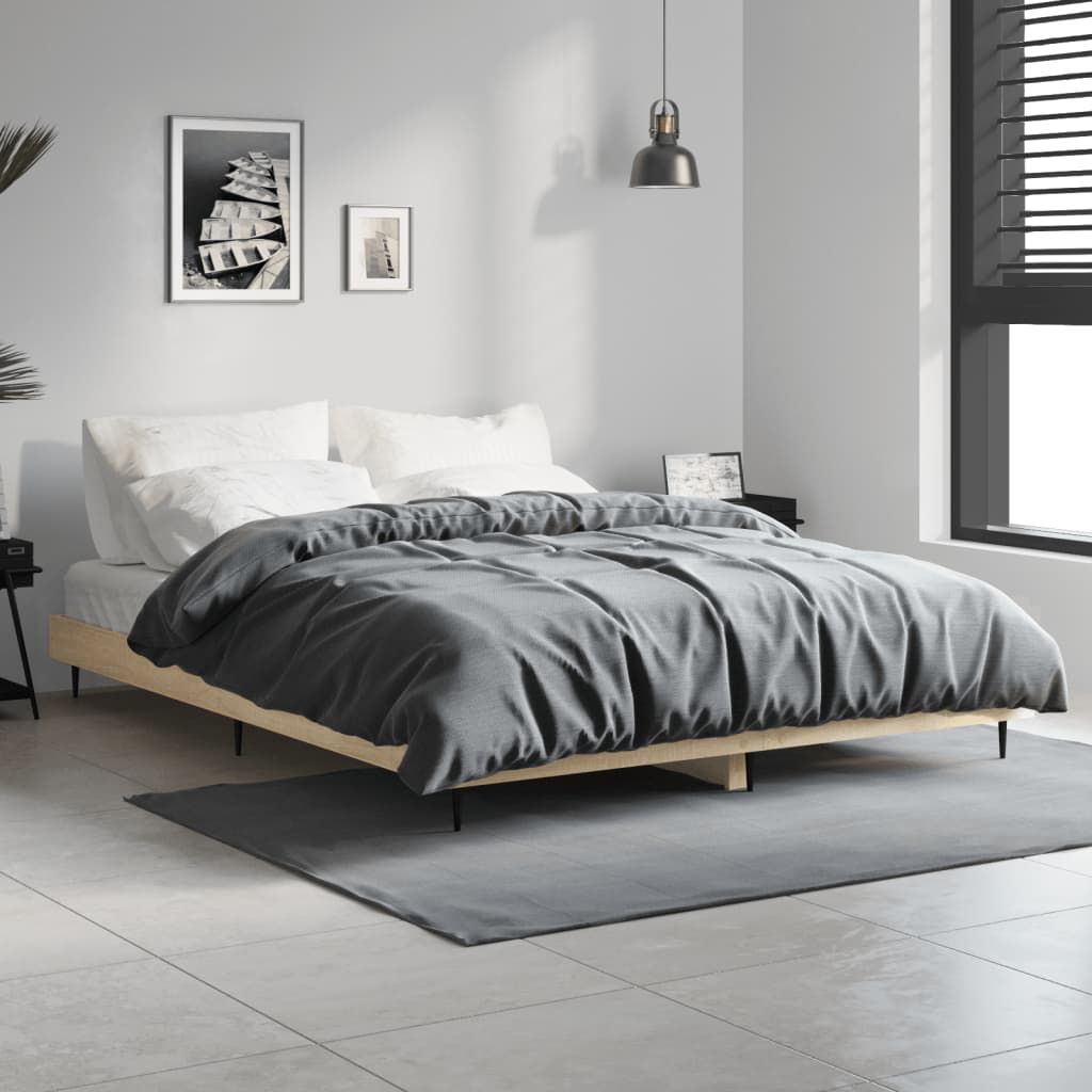 vidaXL Rama łóżka, dąb sonoma, 135x190 cm, materiał drewnopochodny