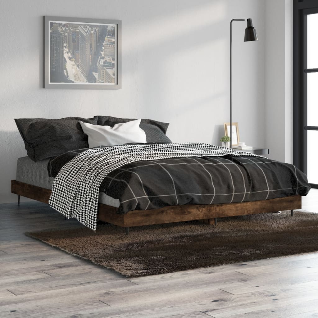 vidaXL Rama łóżka, przydymiony dąb, 135x190cm, materiał drewnopochodny