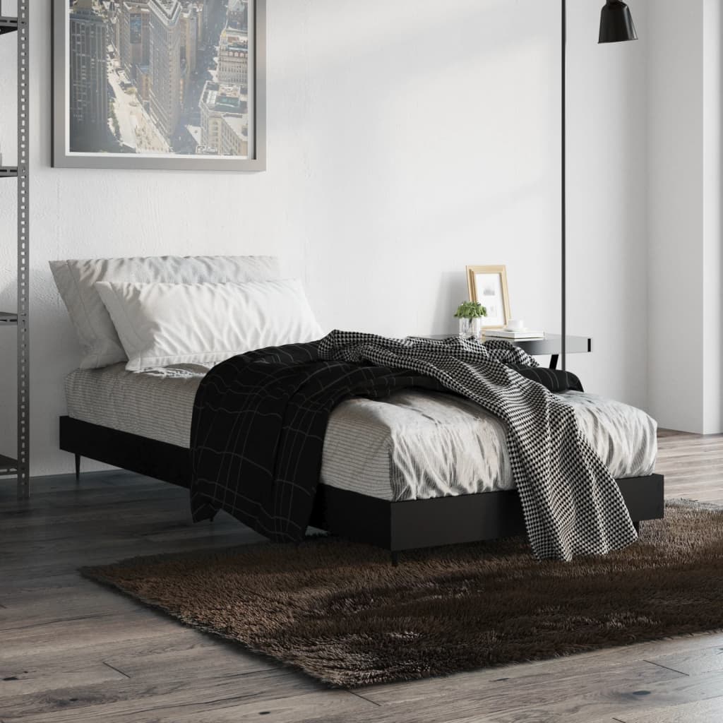 vidaXL Rama łóżka, czarna, 75x190 cm, materiał drewnopochodny