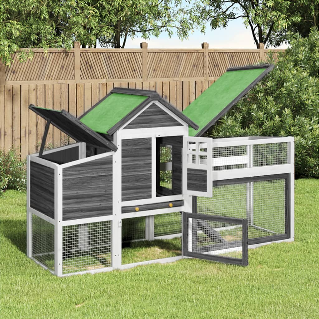 vidaXL Kurnik, szary, 186,5x58,5x113 cm, lite drewno sosnowe