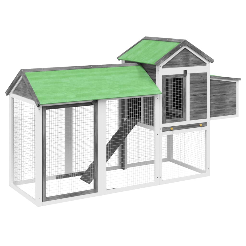 vidaXL Kurnik, szary, 193x65x117 cm, lite drewno sosnowe