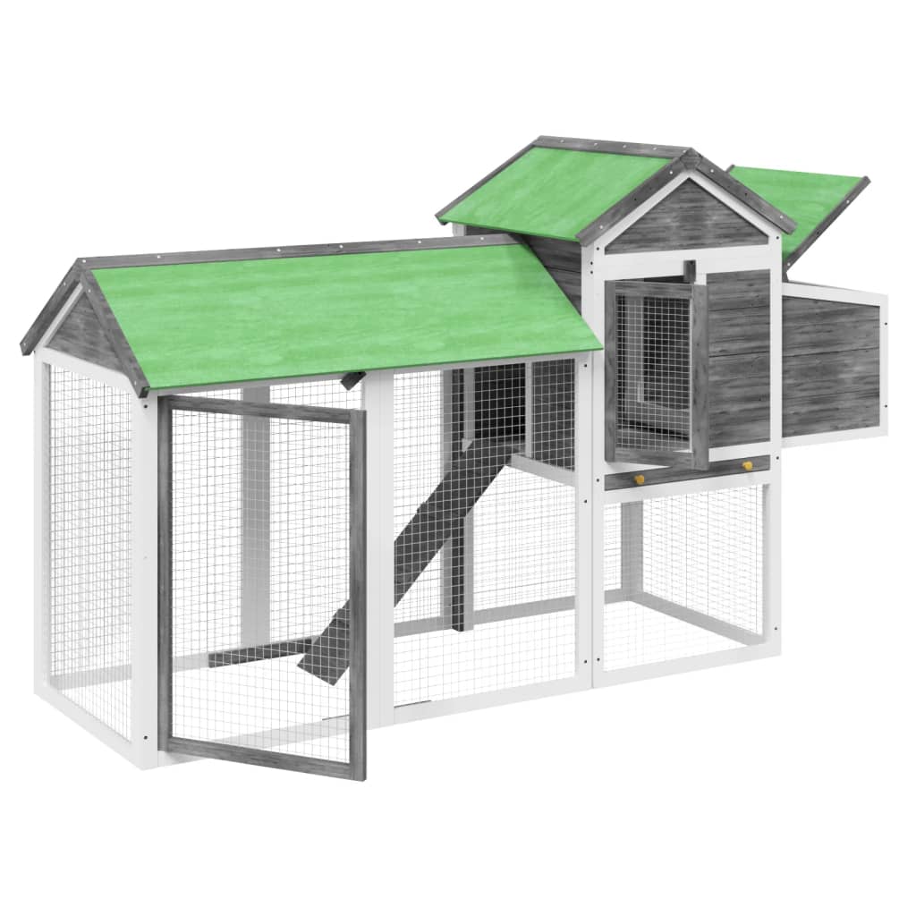 vidaXL Kurnik, szary, 193x65x117 cm, lite drewno sosnowe