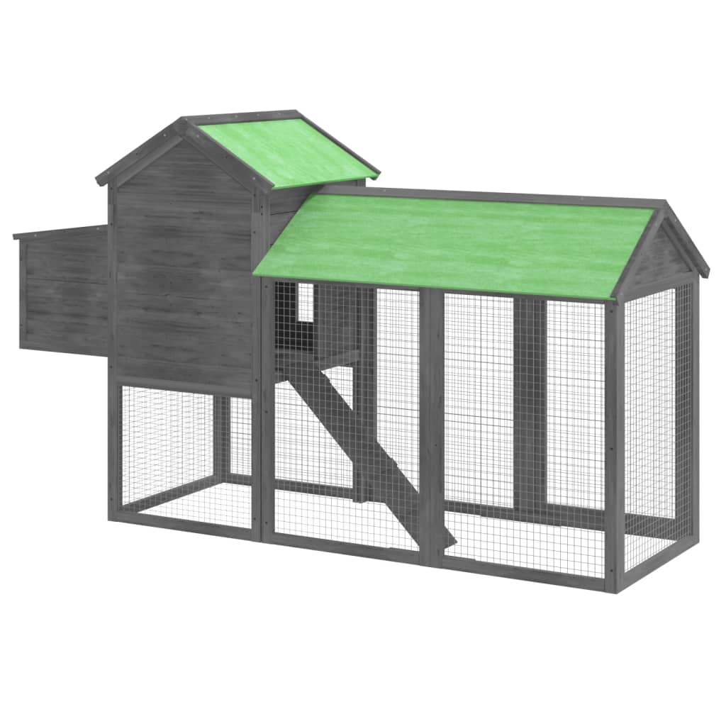 vidaXL Kurnik, szary, 193x65x117 cm, lite drewno sosnowe