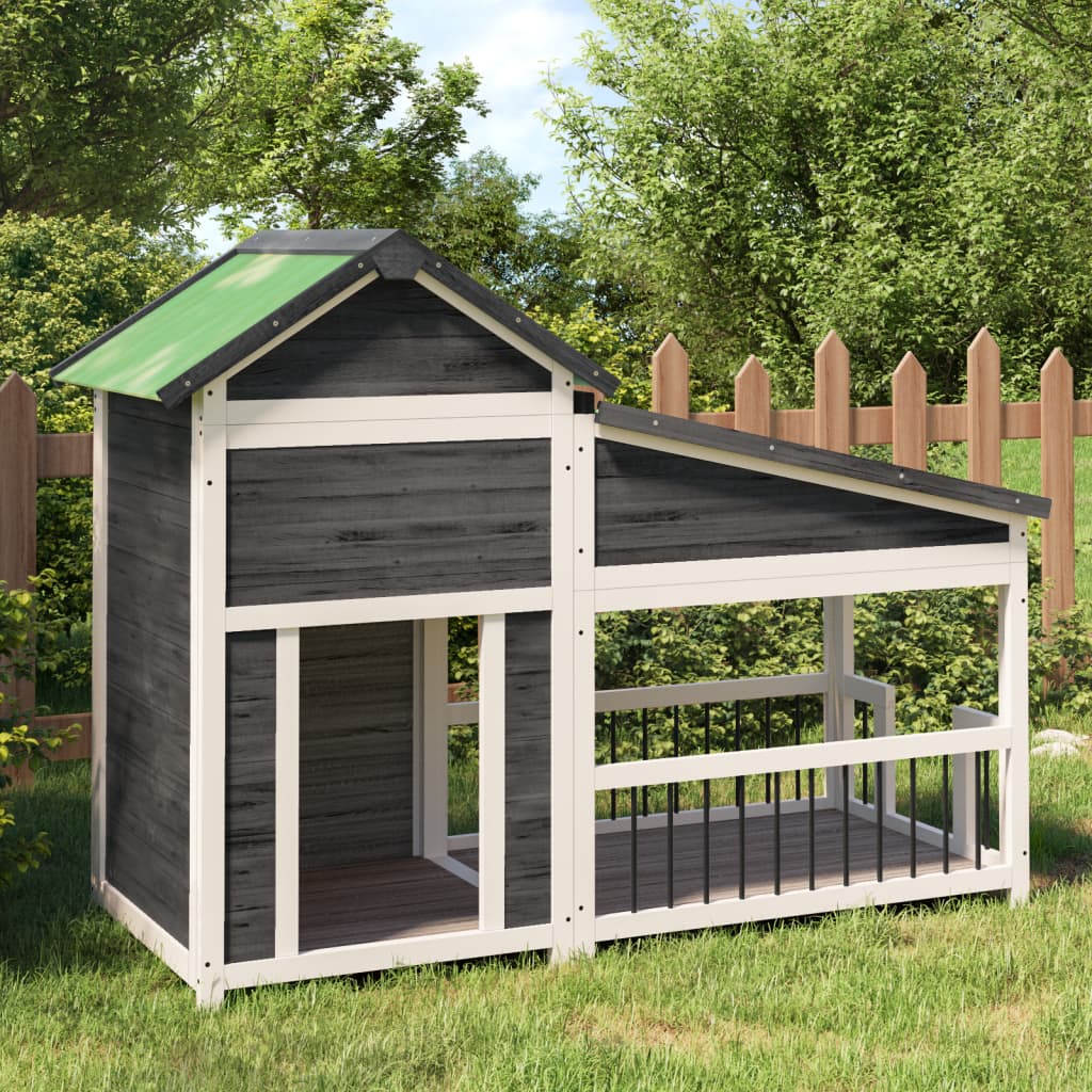 vidaXL Buda dla psa, szara, 143x60,5x109 cm, drewno sosnowe