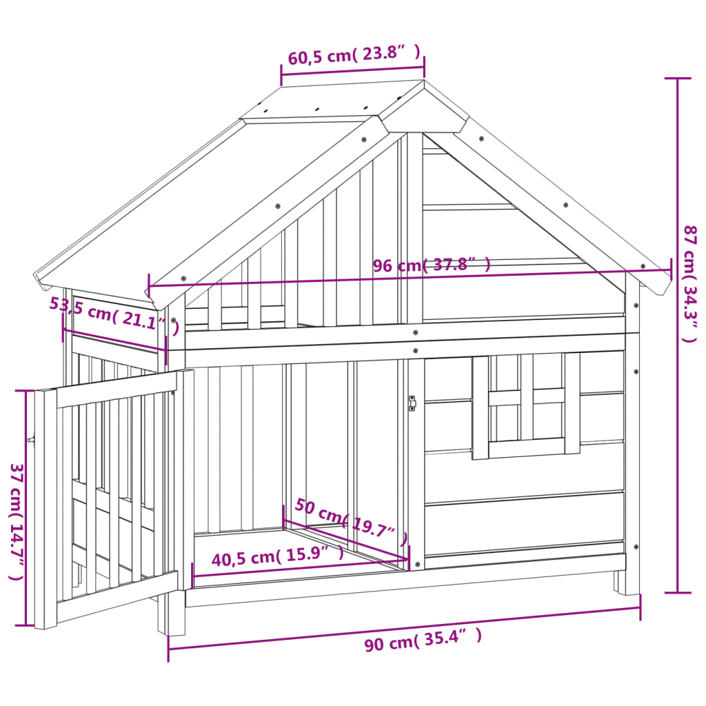 vidaXL Buda dla psa, szara, 96x60,5x87 cm, lite drewno sosnowe