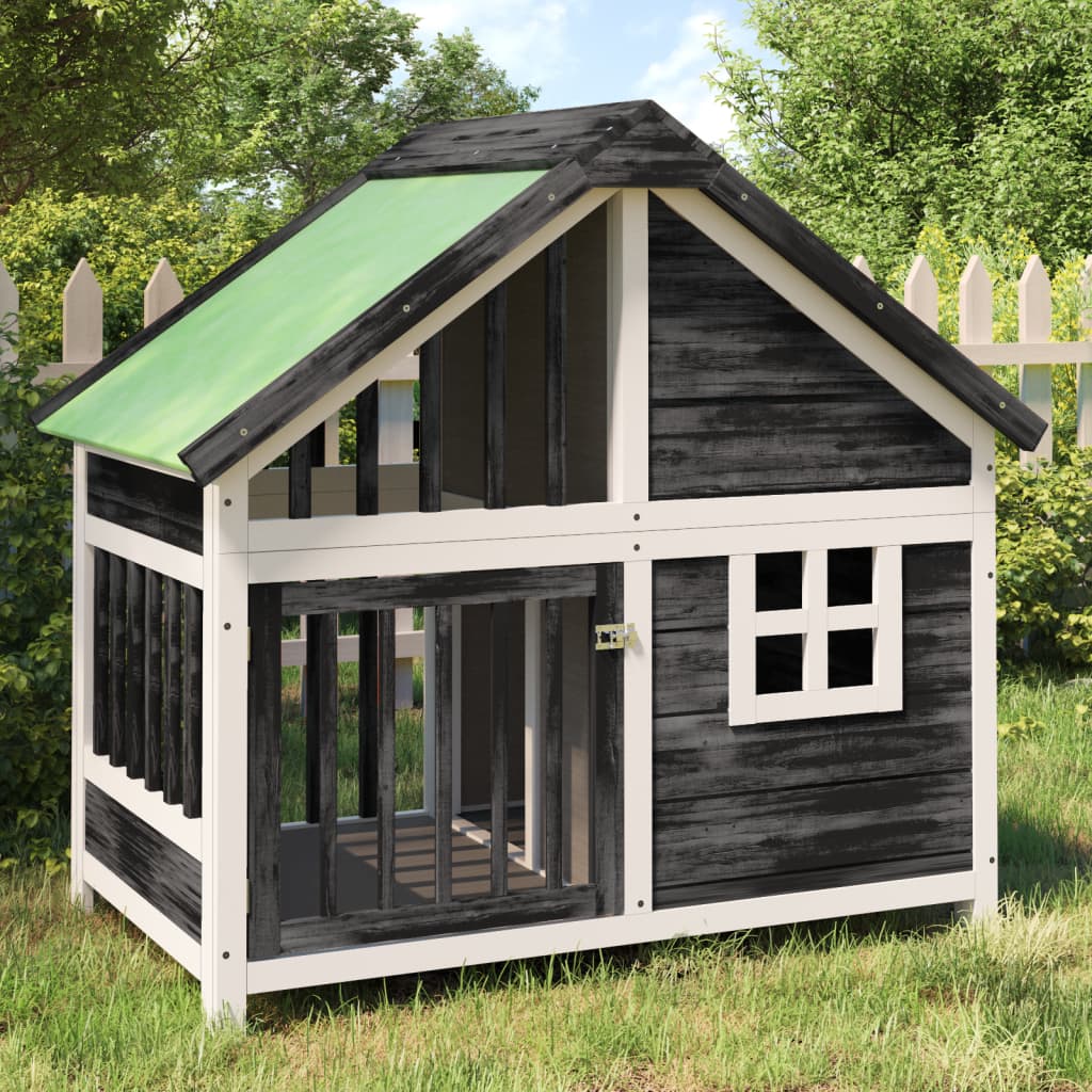 vidaXL Buda dla psa, szara, 96x60,5x87 cm, lite drewno sosnowe