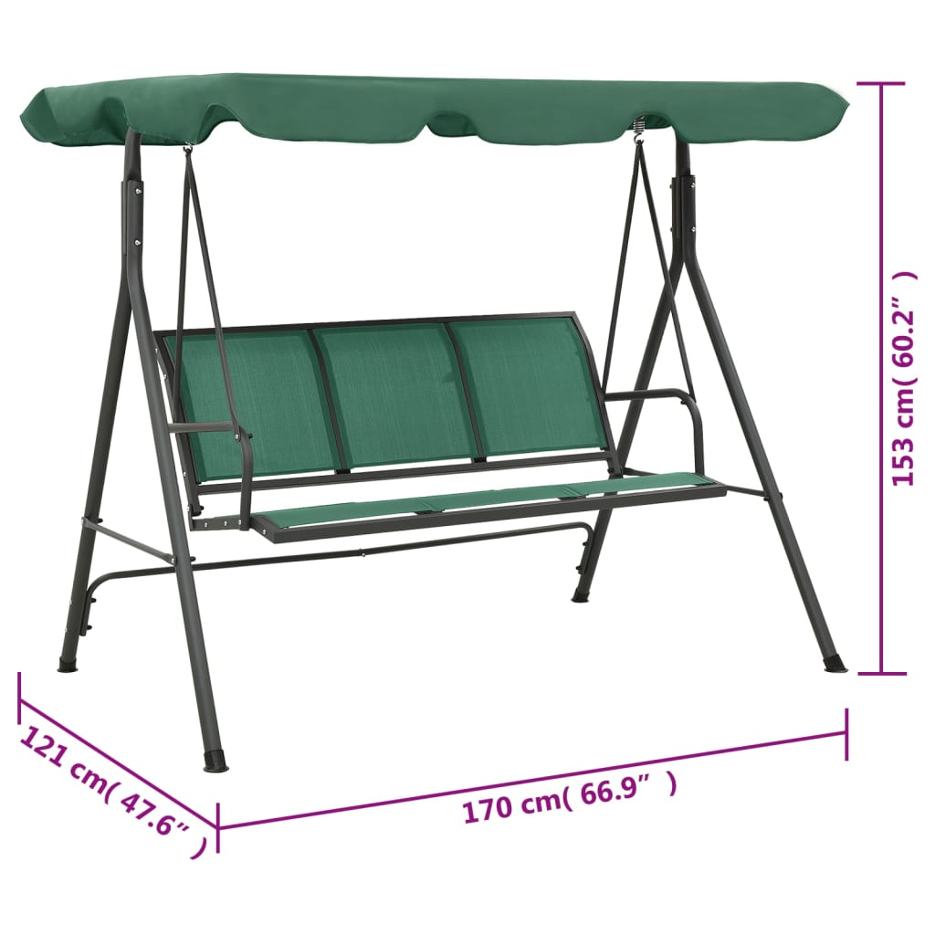 vidaXL Huśtawka ogrodowa, zielona, 170 cm, textilene i stal