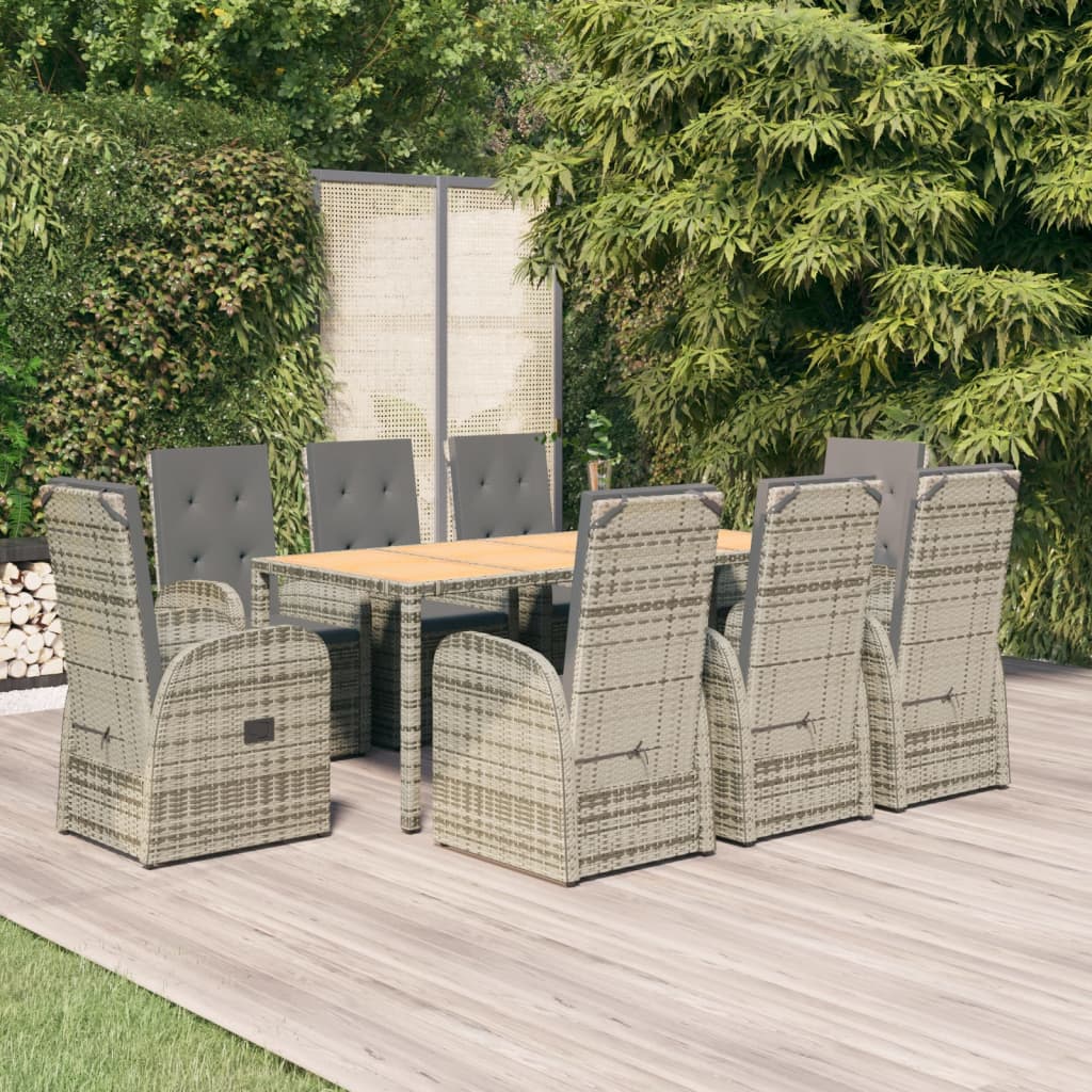 vidaXL 9-cz. zestaw mebli ogrodowych z poduszkami, rattan PE, szary