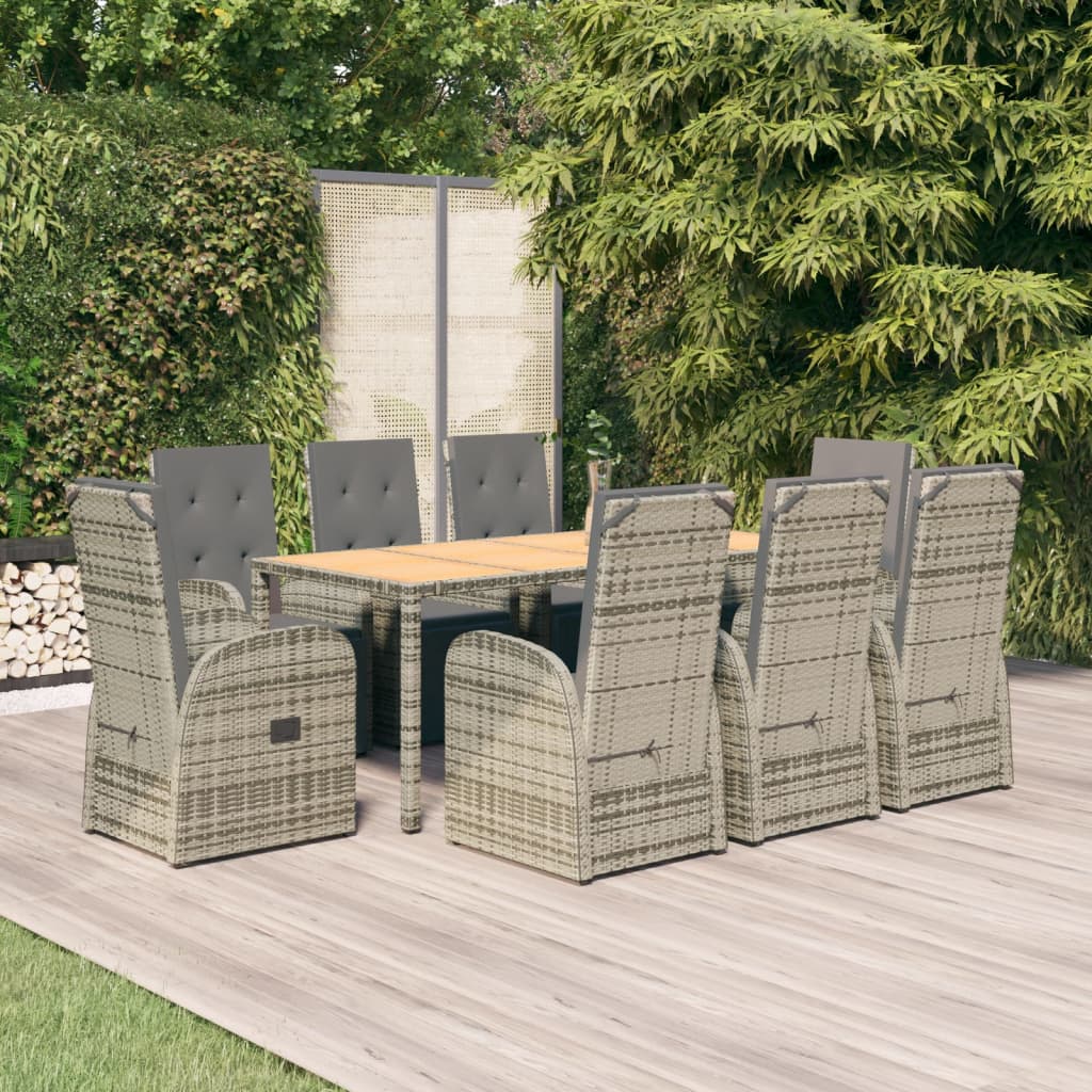 vidaXL 9-cz. zestaw mebli ogrodowych z poduszkami, rattan PE, szary