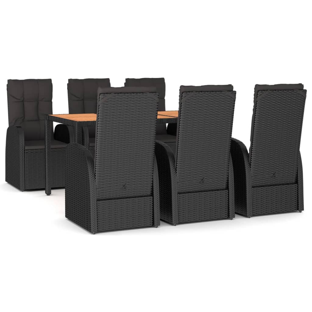 vidaXL 7-cz. zestaw mebli ogrodowych z poduszkami, czarny, polirattan