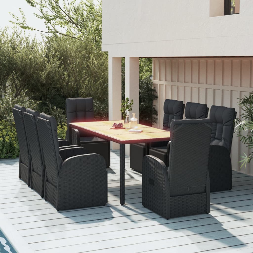 vidaXL 9-cz. zestaw mebli ogrodowych, czarny, polirattan i akacja