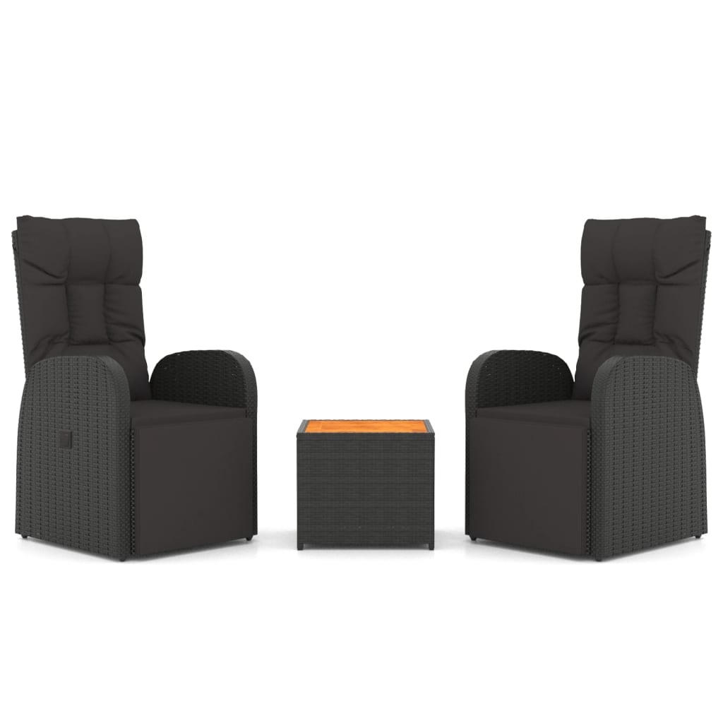 vidaXL 3-cz. zestaw wypoczynkowy do ogrodu, czarny polirattan i akacja