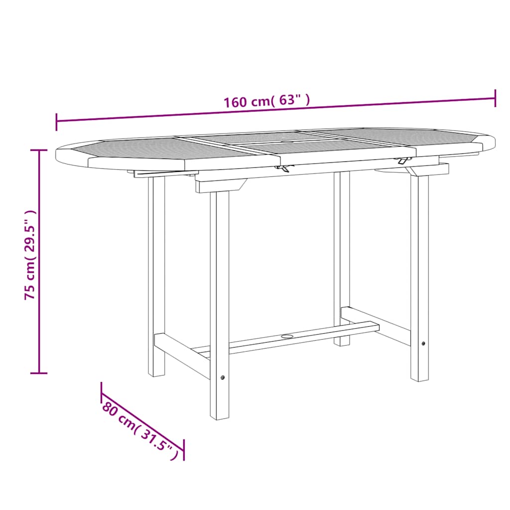 vidaXL Rozkładany stół ogrodowy, 110-160x80x75 cm, lite drewno tekowe