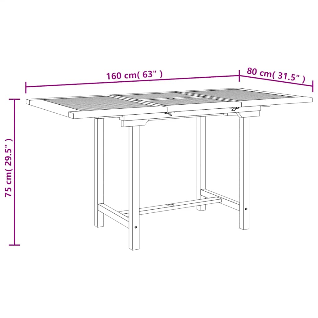 vidaXL Rozkładany stół ogrodowy, 110-160x80x75 cm, lite drewno tekowe