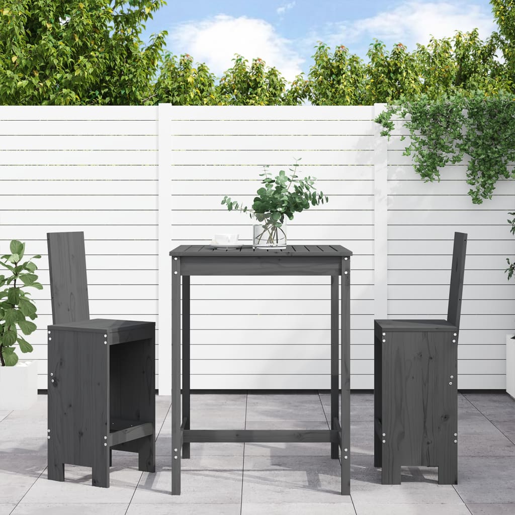 vidaXL 3-cz. zestaw mebli barowych do ogrodu, szary, drewno sosnowe