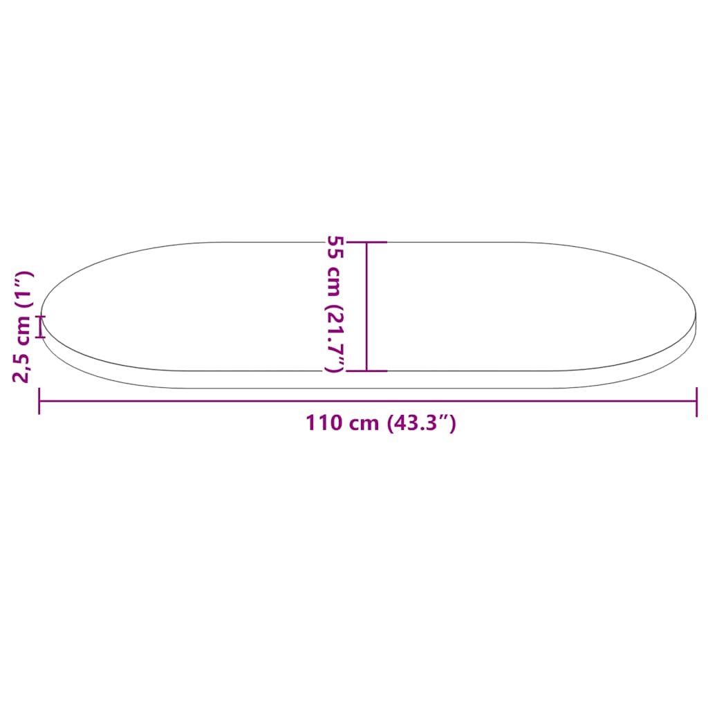 vidaXL Blat stołu, biały, 110x55x2,5 cm, lite drewno sosnowe, owalny