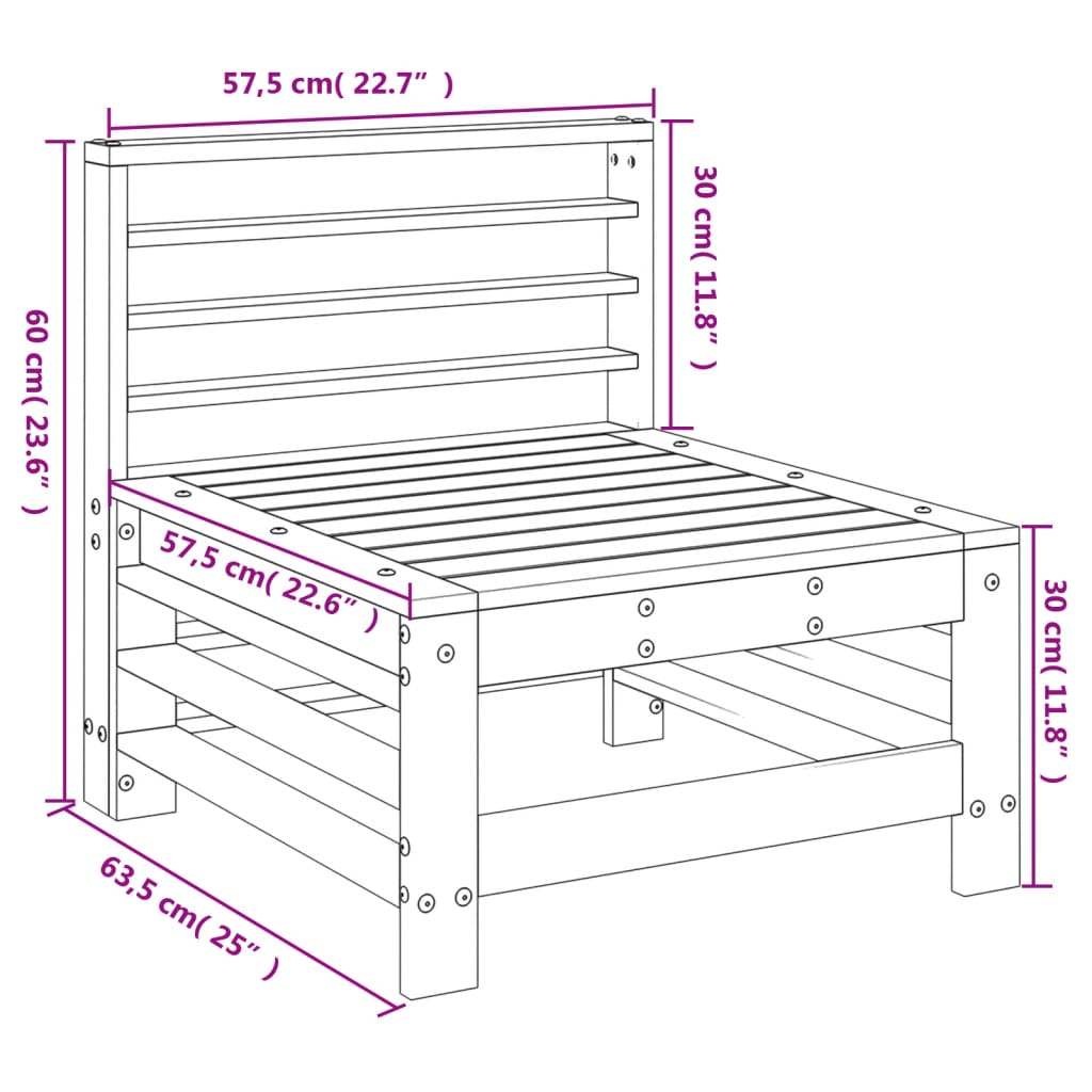vidaXL Ogrodowa sofa środkowa, lite drewno sosnowe