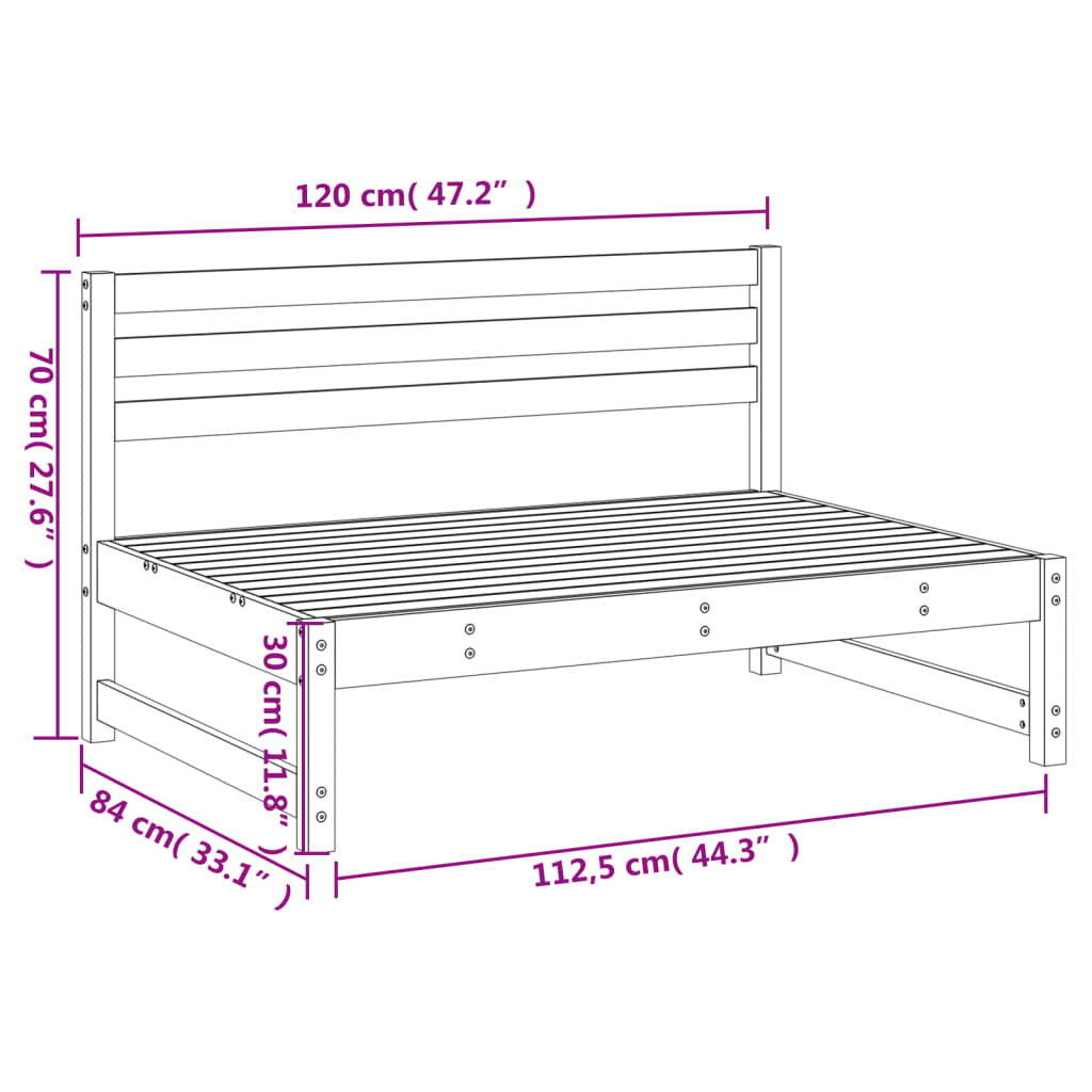 vidaXL Sofa środkowa do ogrodu, biała, 120x80 cm, lite drewno sosnowe