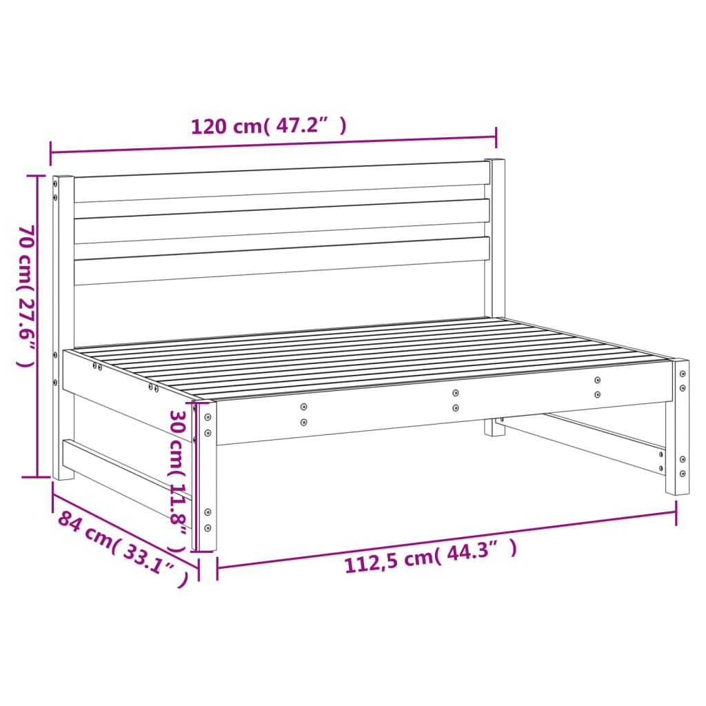 vidaXL Sofa środkowa do ogrodu, 120x80 cm, impregnowane drewno sosnowe