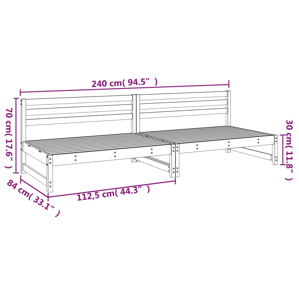 vidaXL Sofy środkowe do ogrodu, 2 szt., 120x80 cm, lite drewno sosnowe