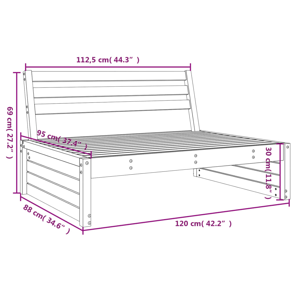 vidaXL Sofa środkowa do ogrodu, 120x80 cm, lite drewno sosnowe