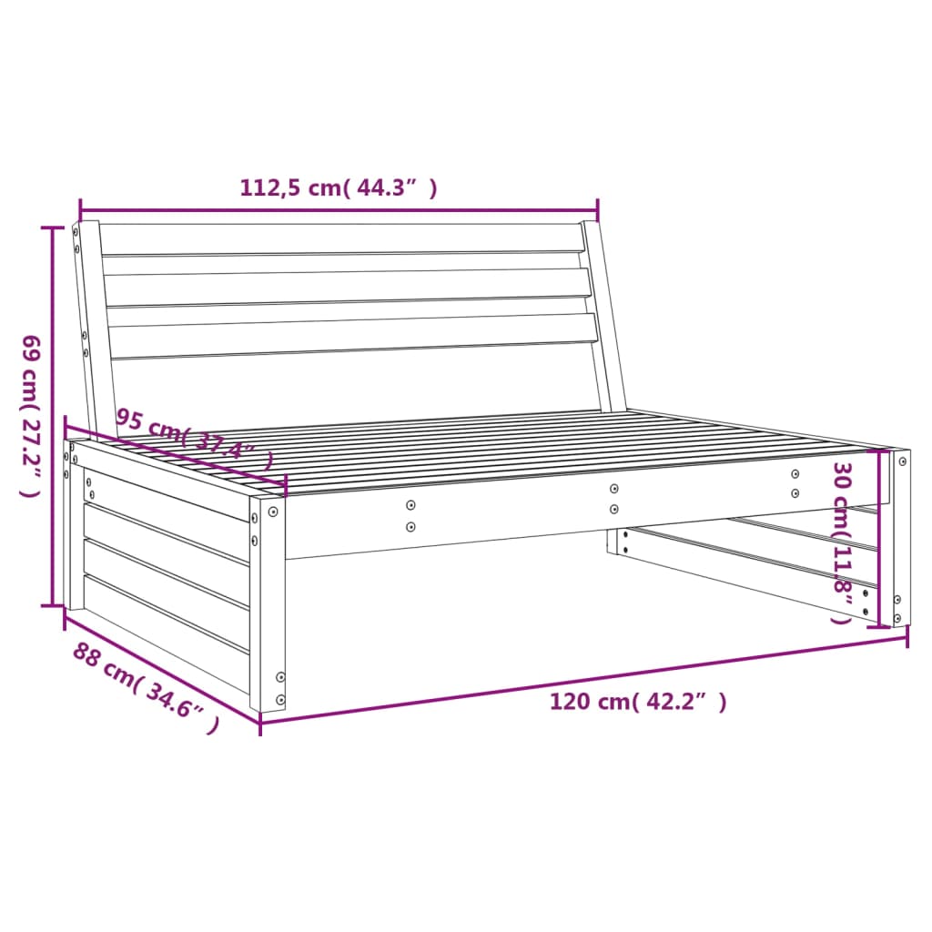 vidaXL Sofa środkowa do ogrodu, 120x80 cm, lite drewno daglezjowe