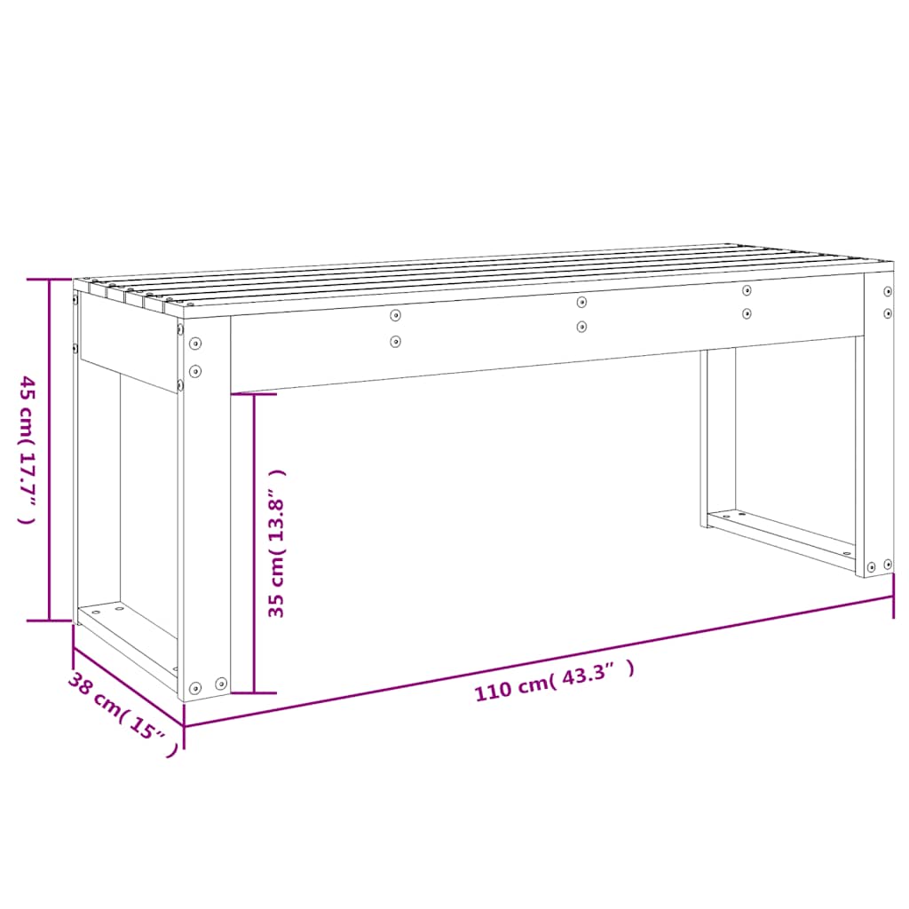 vidaXL Ławka ogrodowa, 110x38x45 cm, lite drewno sosnowe