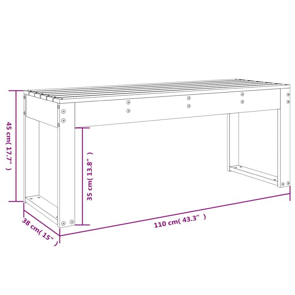 vidaXL Ławka ogrodowa, szara, 110x38x45 cm, lite drewno sosnowe