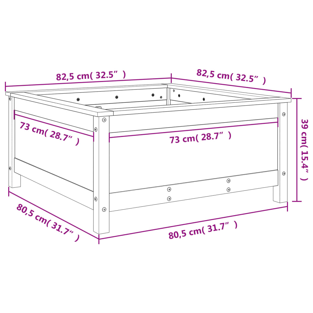 vidaXL Donica ogrodowa, szara, 82,5x82,5x39 cm, lite drewno sosnowe