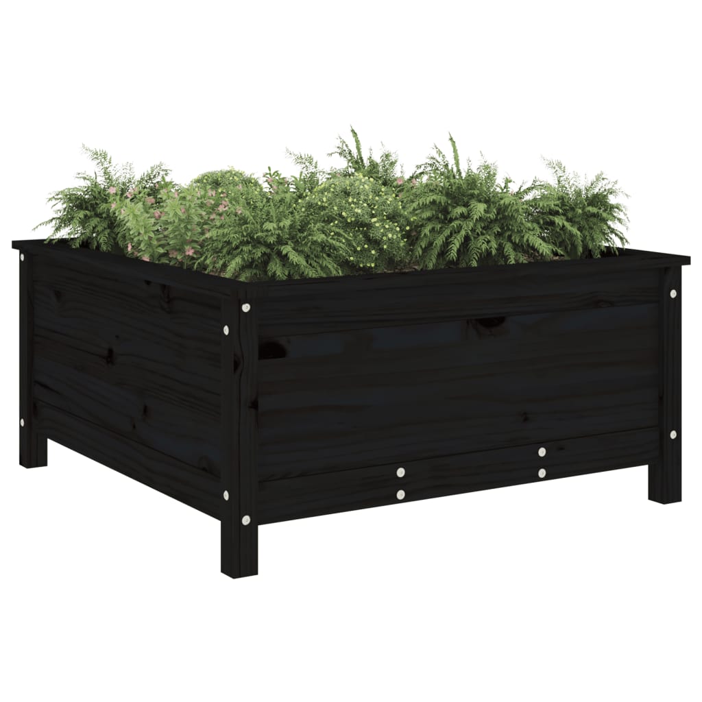 vidaXL Donica ogrodowa, czarna, 82,5x82,5x39 cm, lite drewno sosnowe